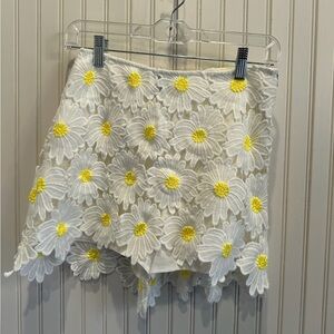 Aqua White Lace Shorts with Yellow Detail